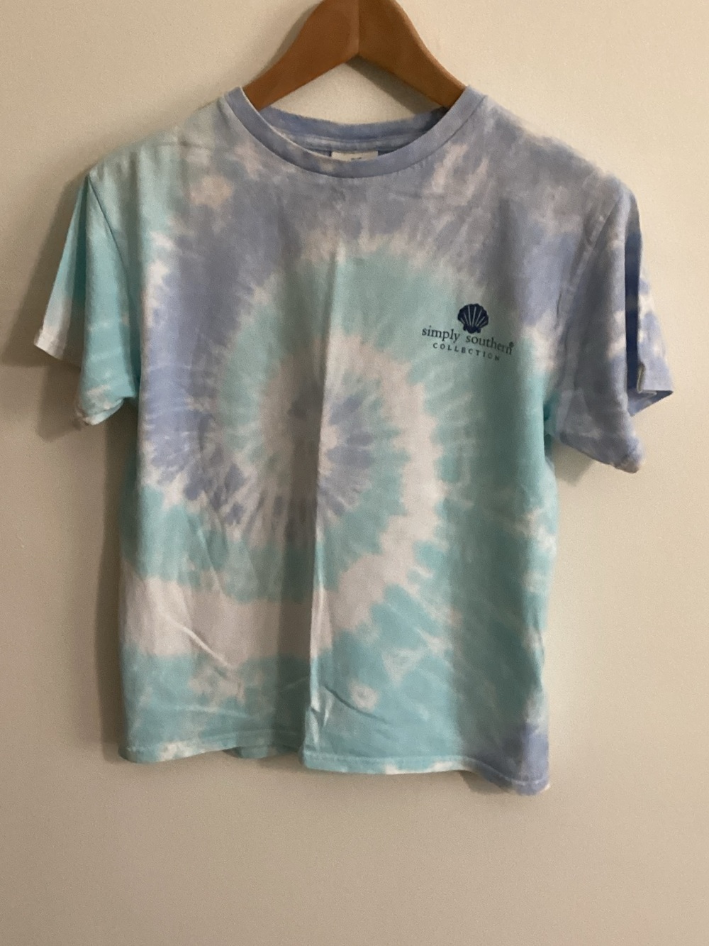 Simply Southern Tie-Dye Short Sleeve Tee in Aqua, Light Blue & White